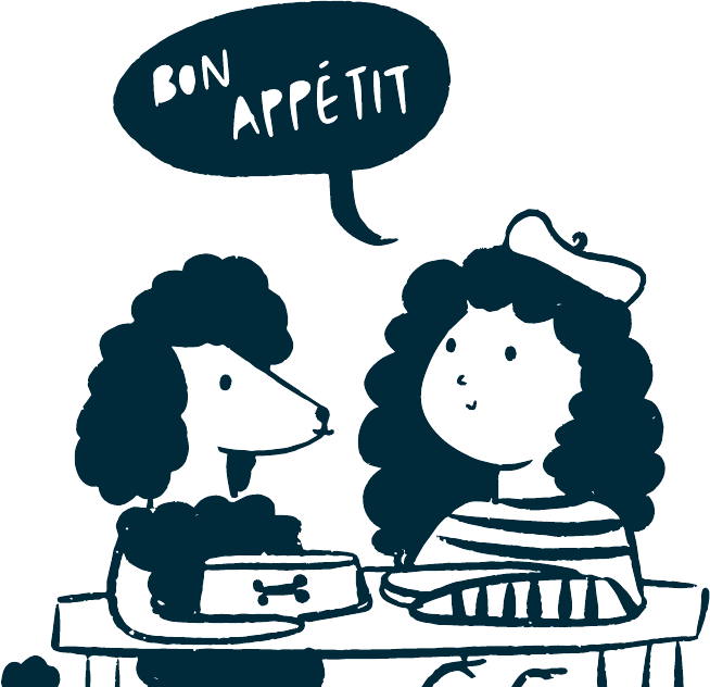 Famille partageant la table avec son chien, nourriture naturelle Alqo