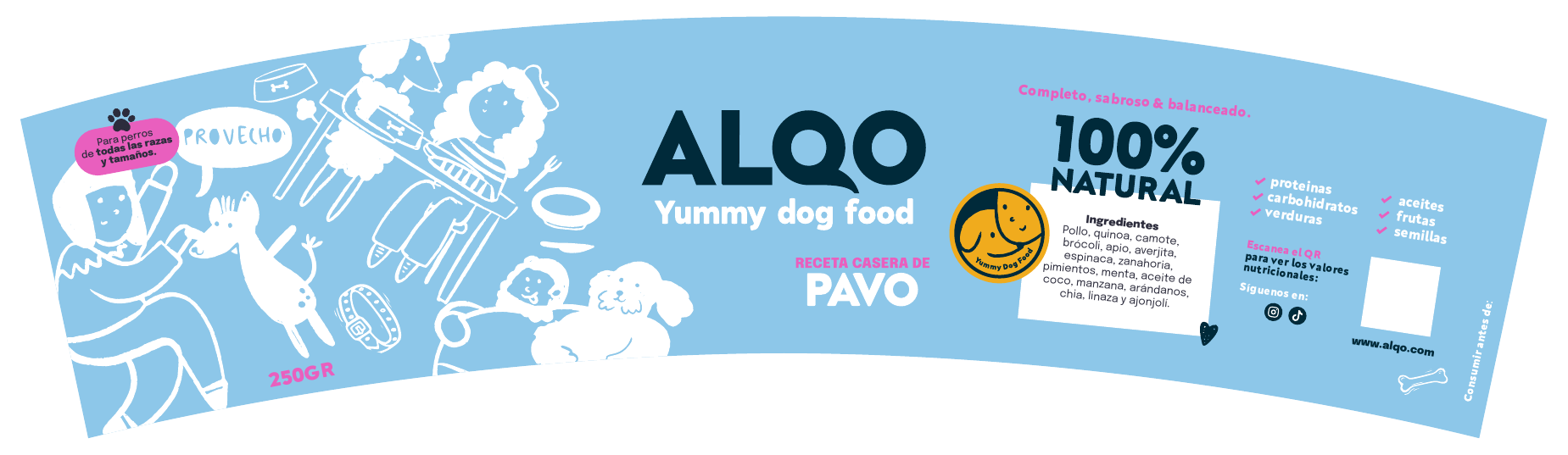 Étiquette Alqo recette Dinde 100% naturelle pour chiens